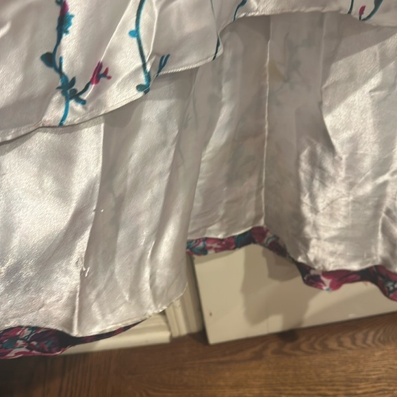 Stunning Cache Satin Floral Gown strapless with asymmetric lines train pink teal - Picture 6 of 11